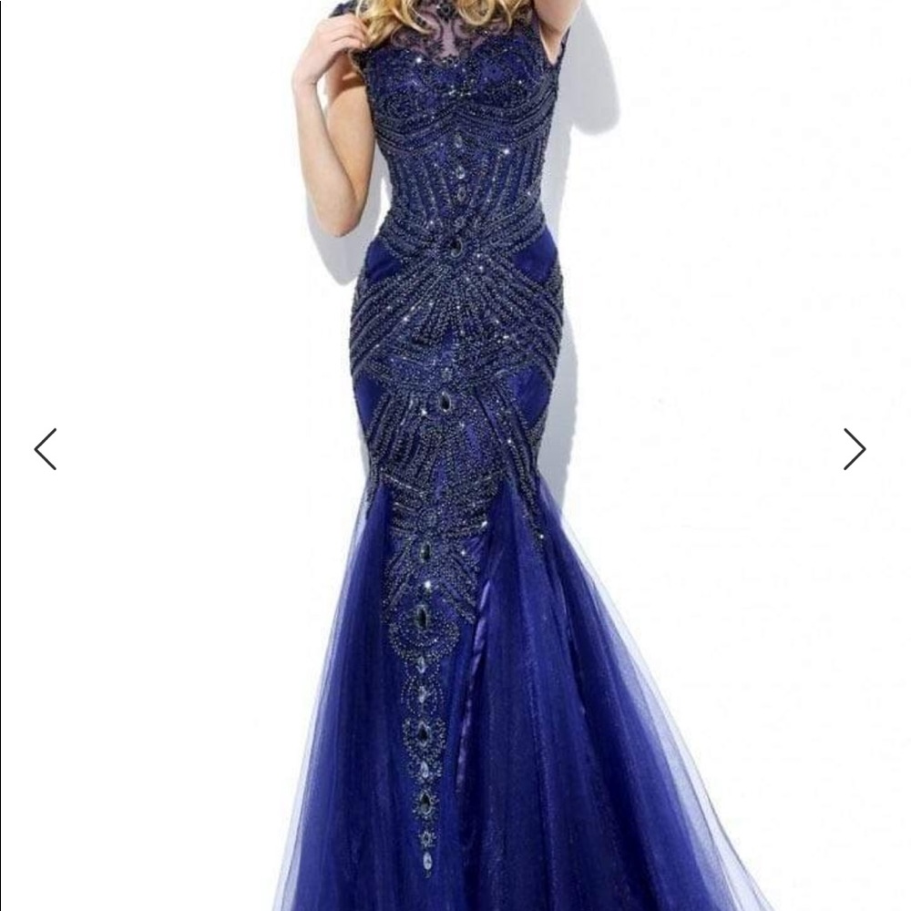Sherri Hill Navy Beaded Gown (style number 50516)